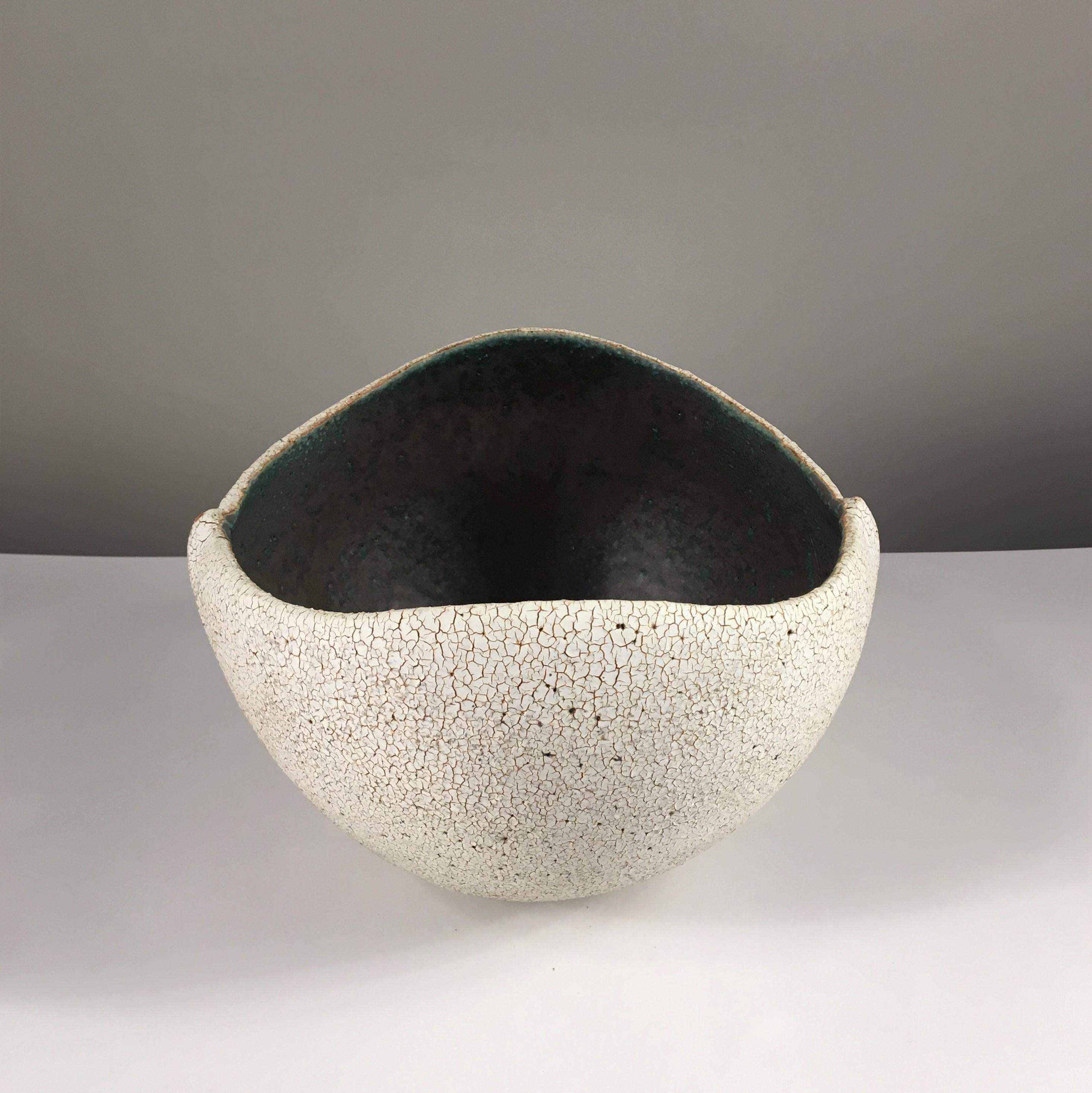 Ceramic Boat Shape Bowl with Glaze by Yumiko Kuga. Dimensions: H 5.75