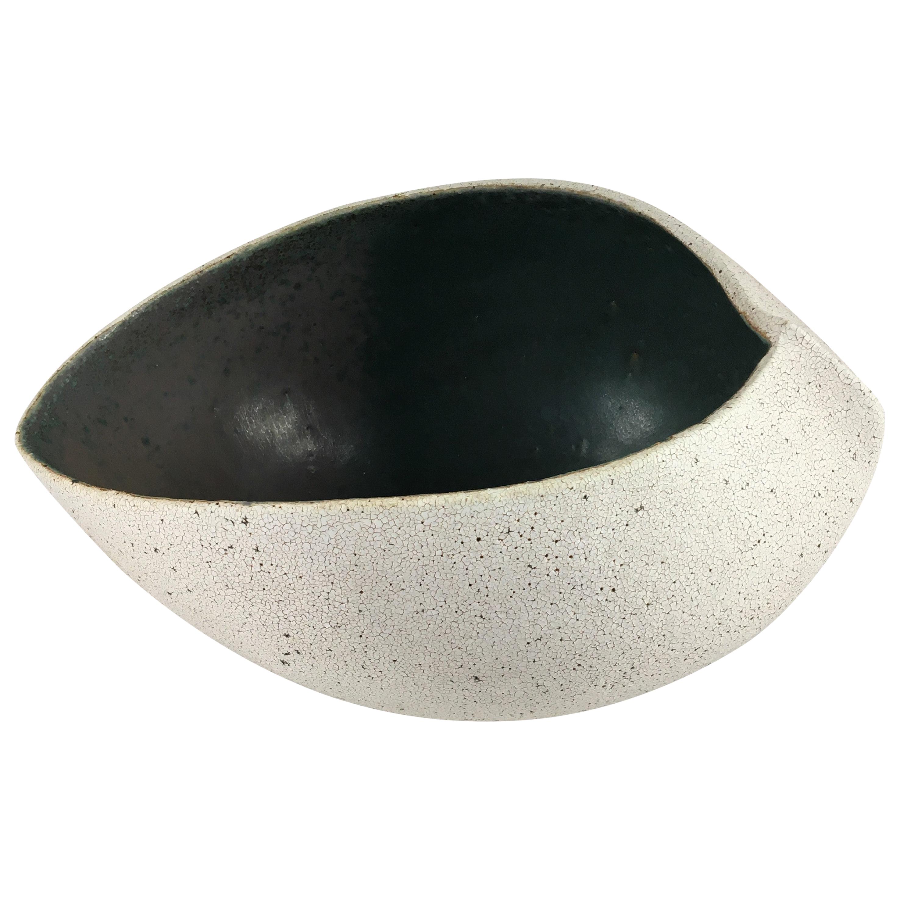 Boat Shape Ceramic Bowl with Inner Glaze by Yumiko Kuga For Sale