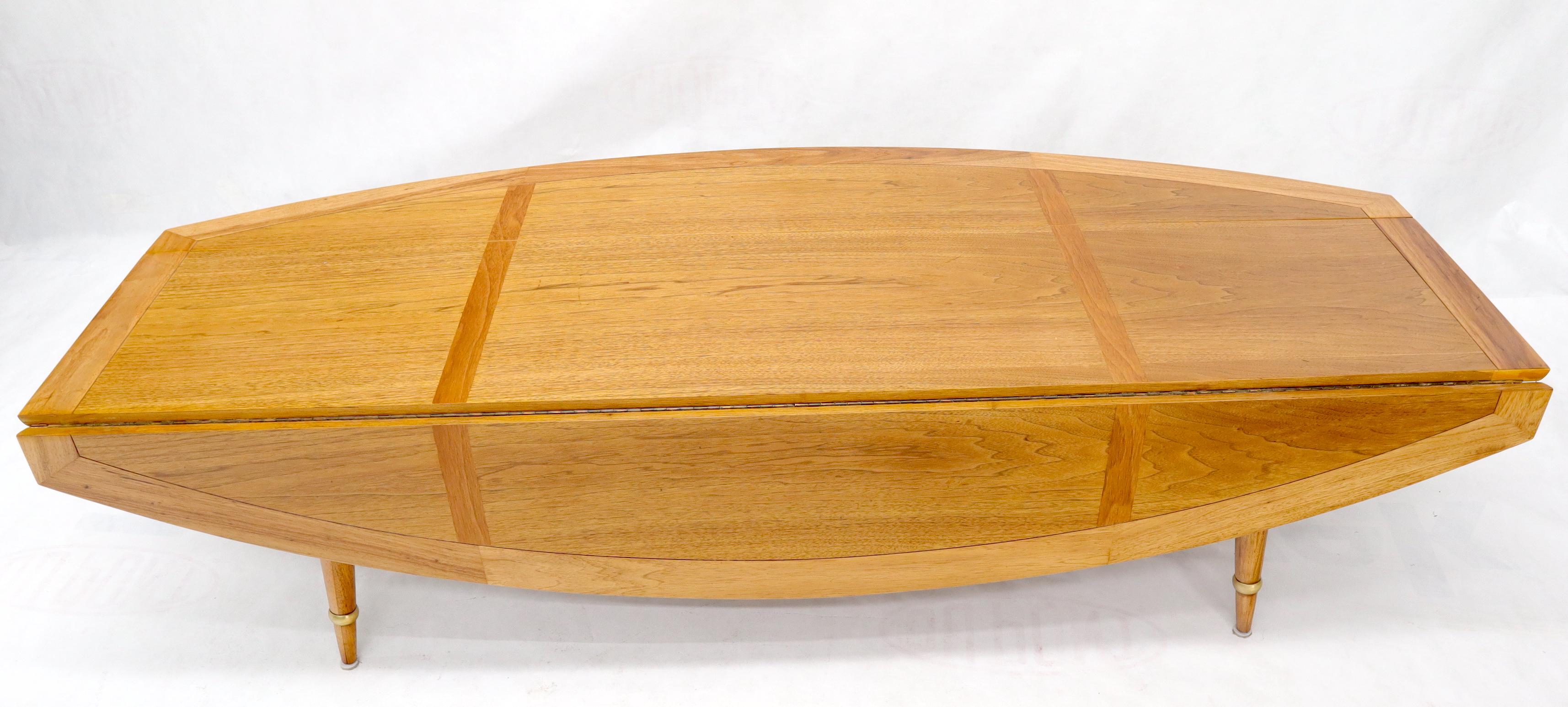 Mid-Century Modern Boat Shape Large Drop Leaf Expandable Coffee Table For Sale
