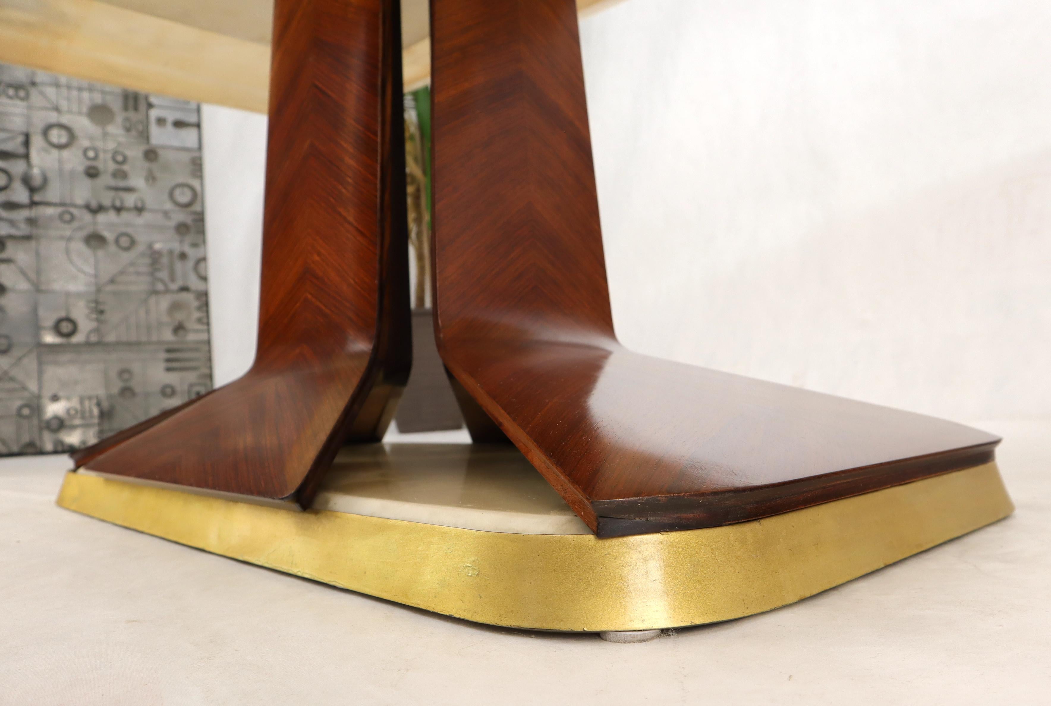 Boat Shape Light Beige Marble Top Bent Satinwood Base Art Deco Dining Table For Sale 1