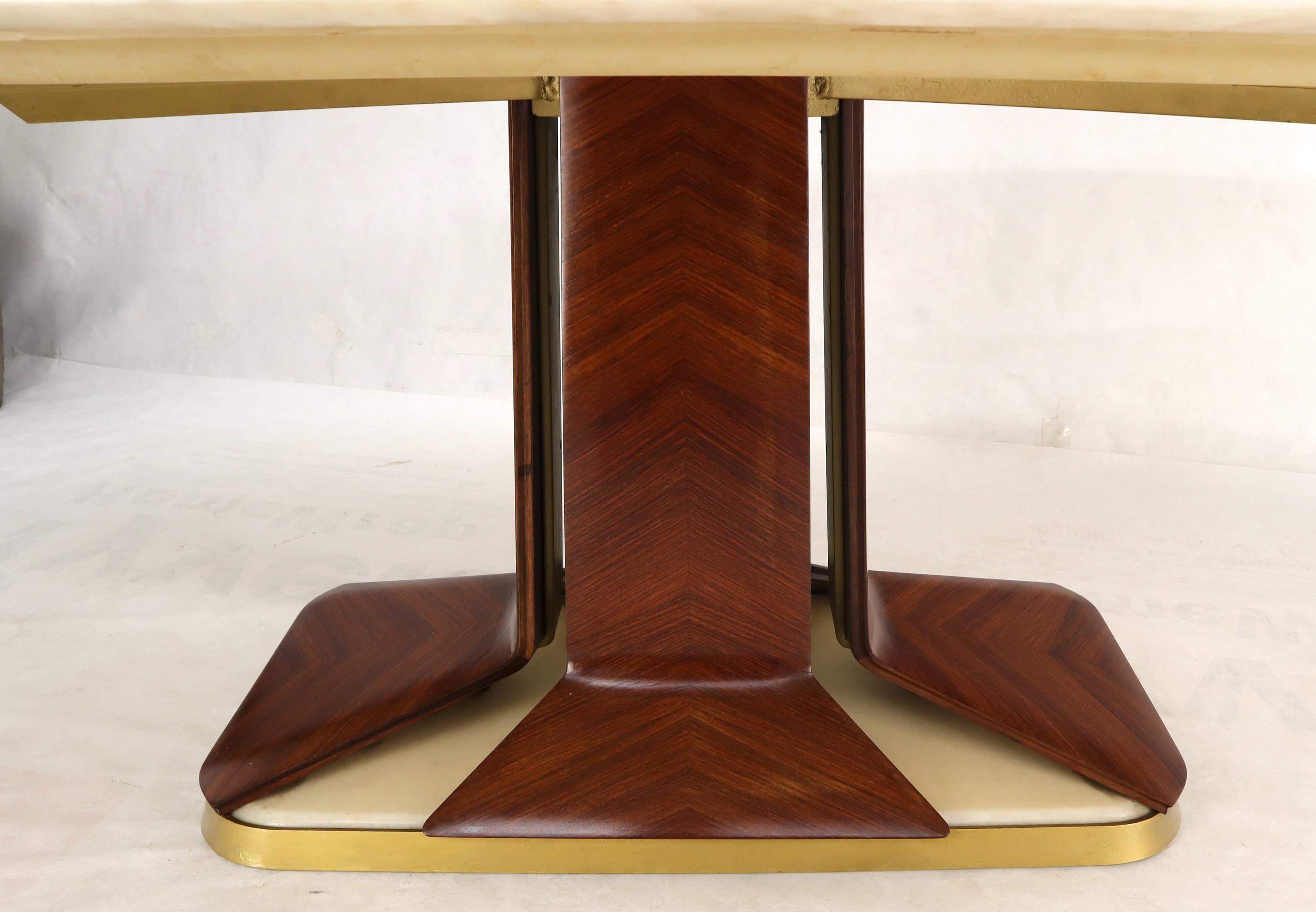 Boat Shape Light Beige Marble Top Bent Satinwood Base Art Deco Dining Table For Sale 6