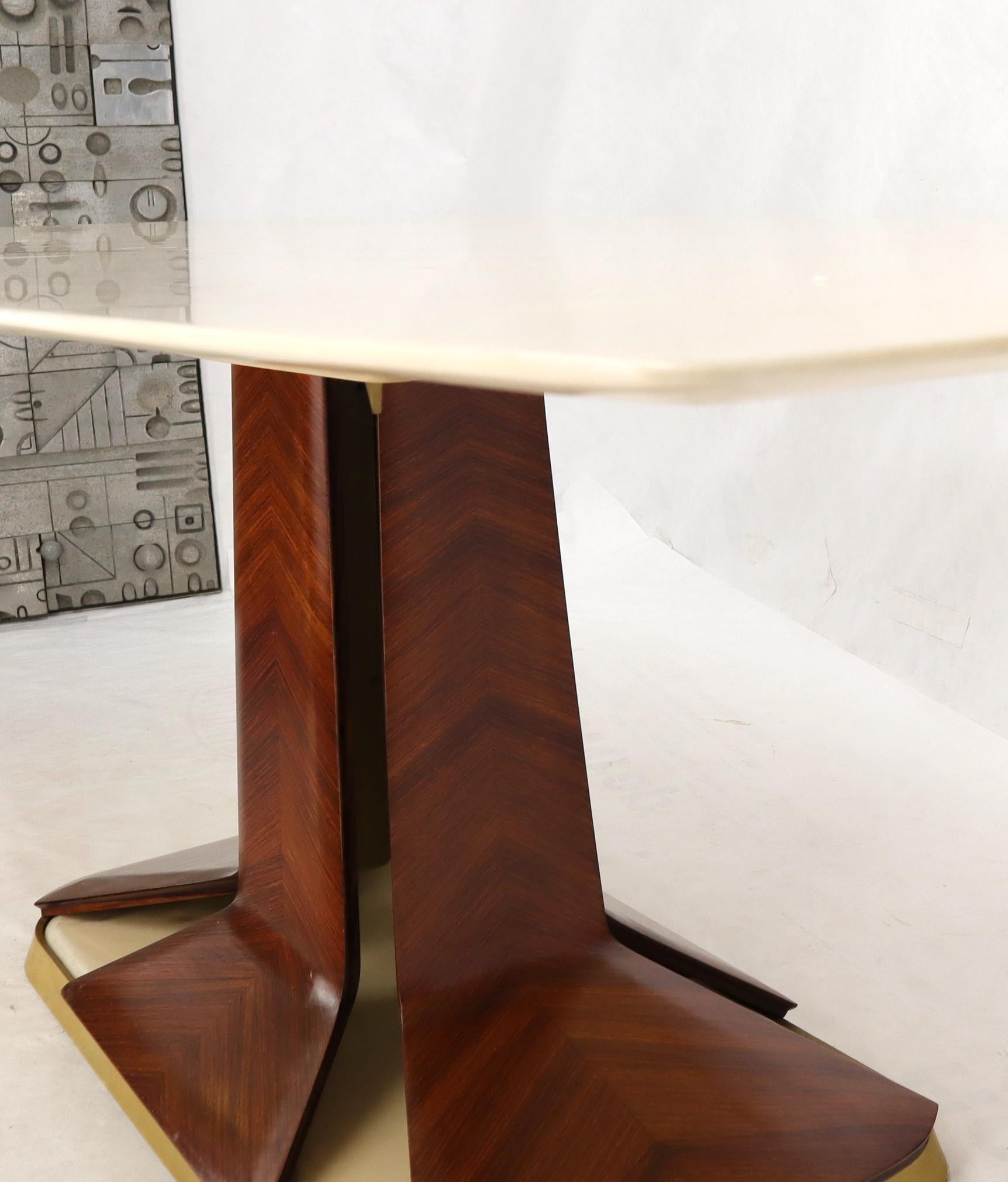 Boat Shape Light Beige Marble Top Bent Satinwood Base Art Deco Dining Table For Sale 8