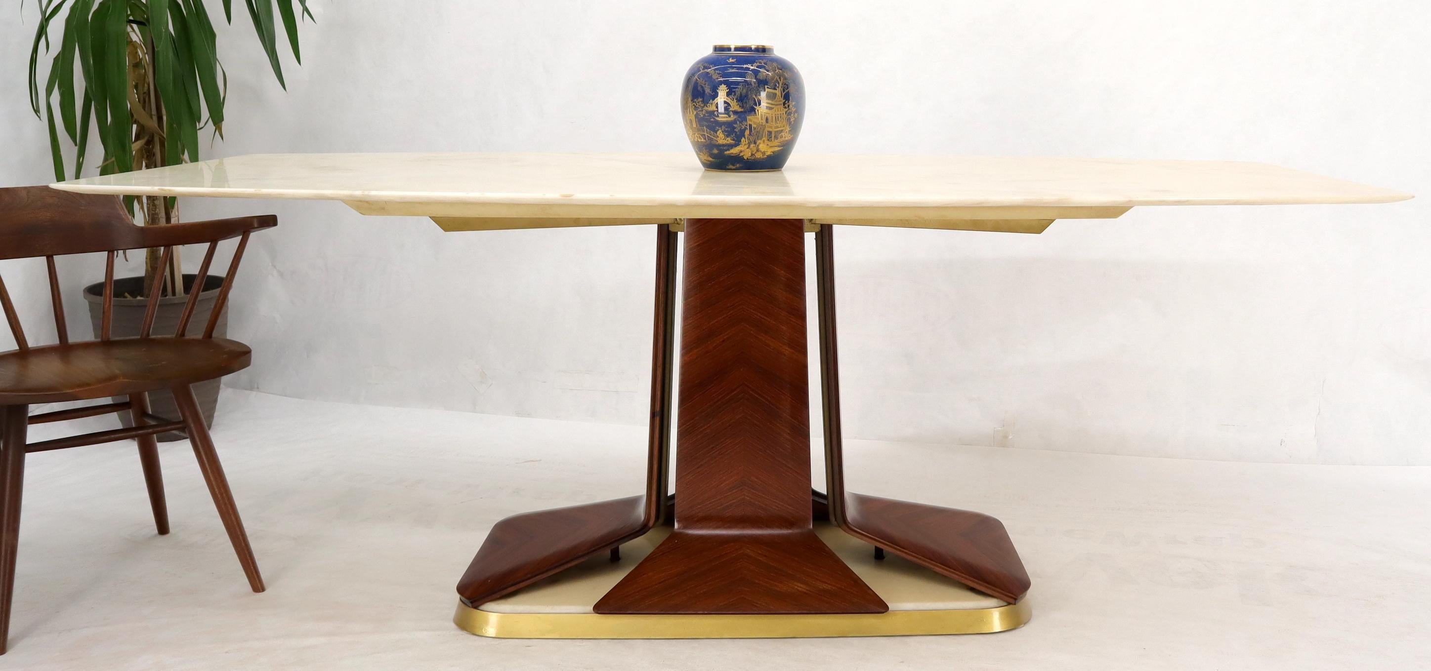 Boat Shape Light Beige Marble Top Bent Satinwood Base Art Deco Dining Table For Sale 9