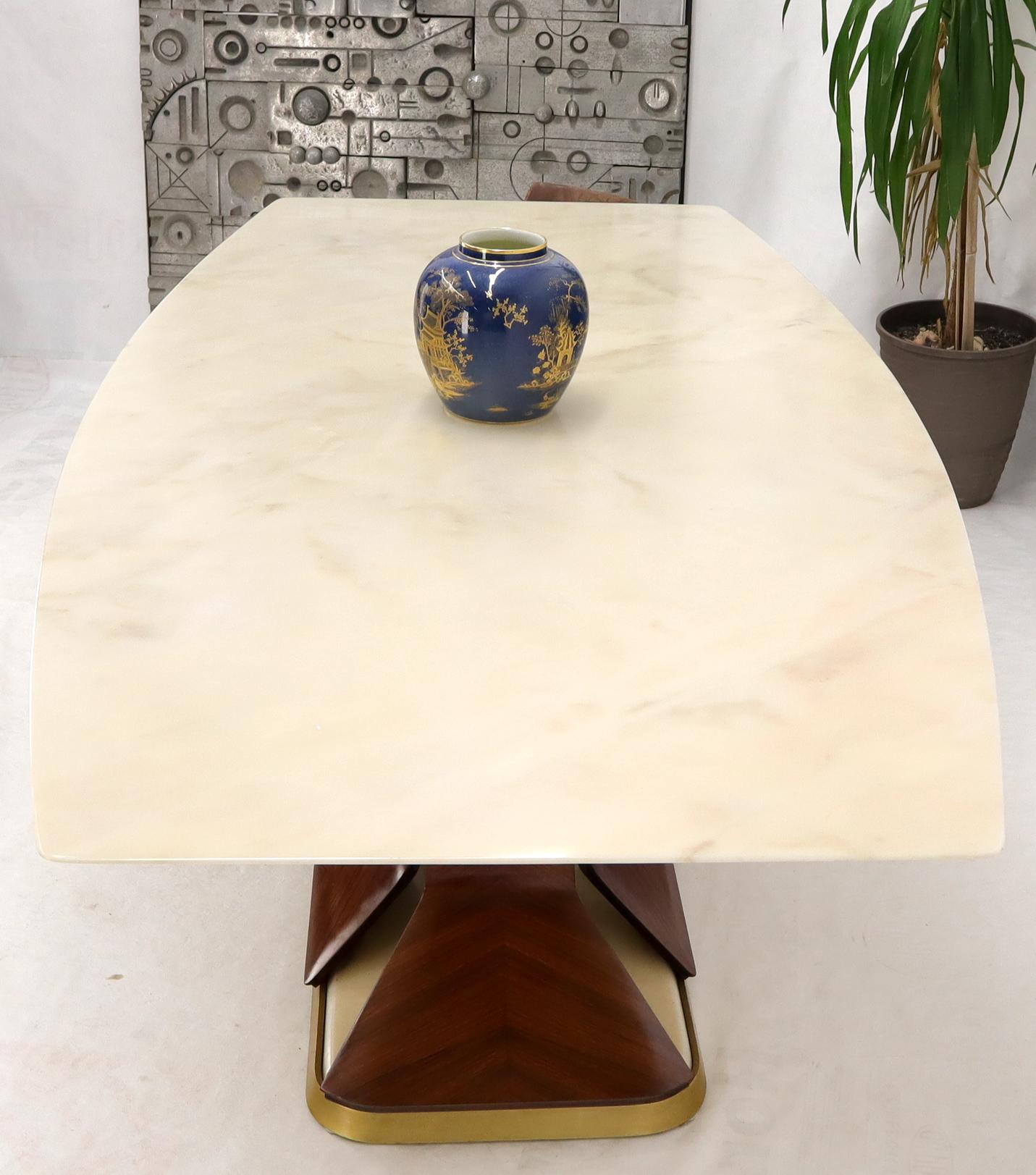 20th Century Boat Shape Light Beige Marble Top Bent Satinwood Base Art Deco Dining Table For Sale