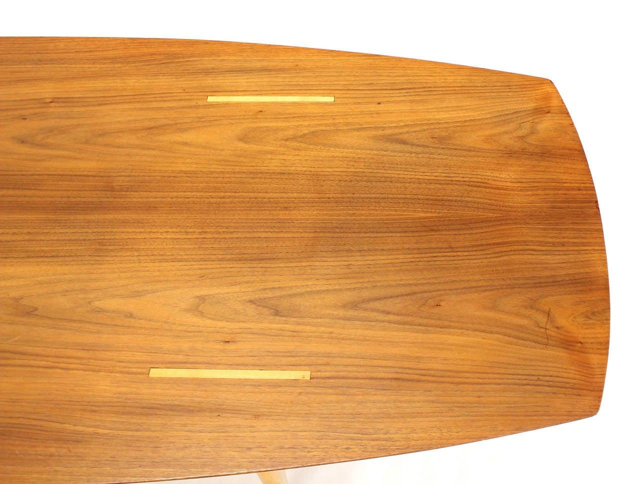 Boat Shape Light Walnut Tapered Birch Exposed Leg Tenon Coffee Table Mid Century MINT!