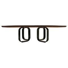 Boat Shaped Conference Table In Mahogany And Aluminum By MIM Roma, Italy 1970s.