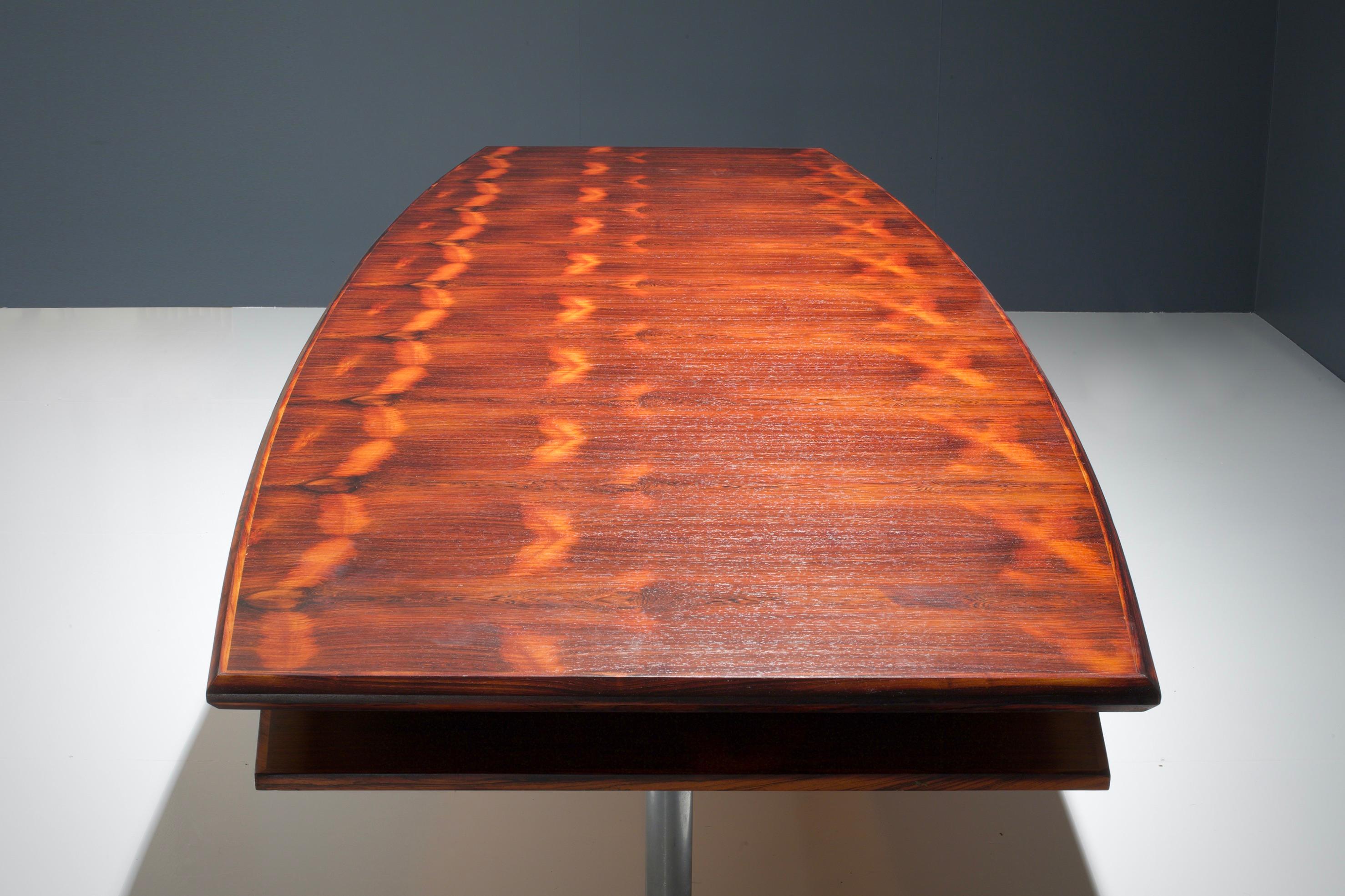 Mid-Century Modern Boat-shaped Dining- / Conference Table in Rosewood and Metal, Denmark, 1960s