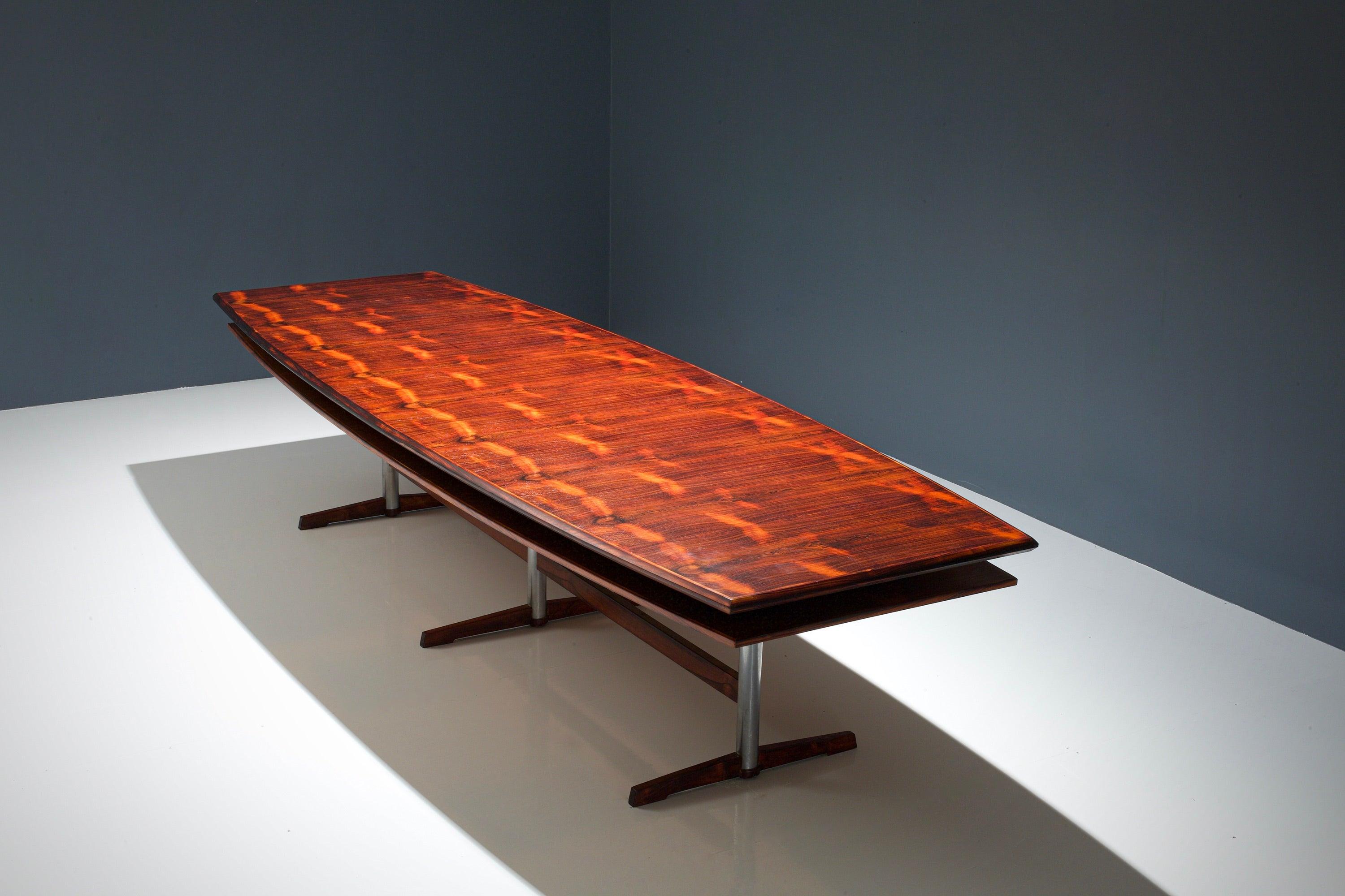 Danish Boat-shaped Dining- / Conference Table in Rosewood and Metal, Denmark, 1960s