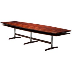 Boat-shaped Dining- / Conference Table in Rosewood and Metal, Denmark, 1960s