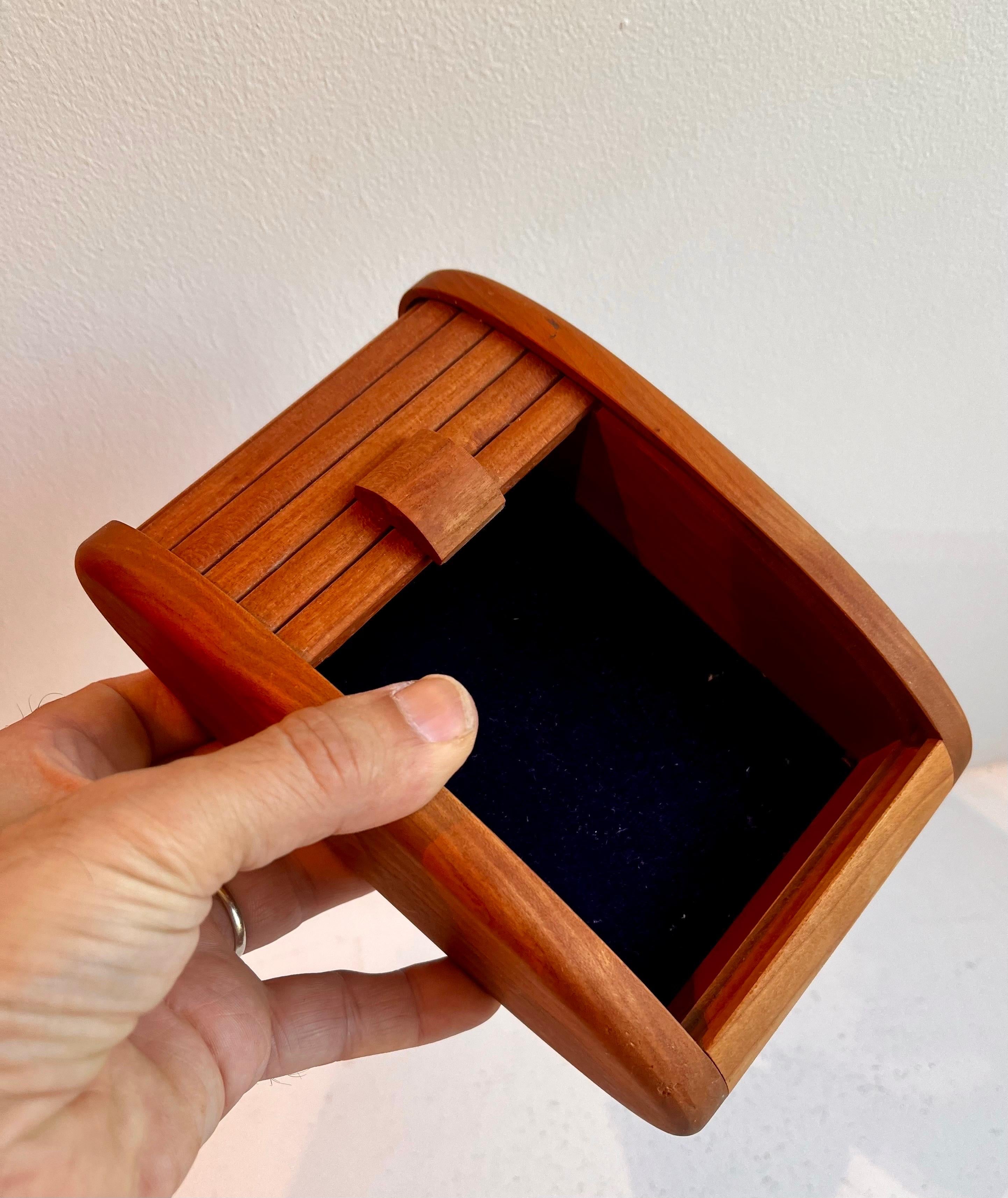 Boat Shaped Teak Box with Tamborine Door, 1981 For Sale 4