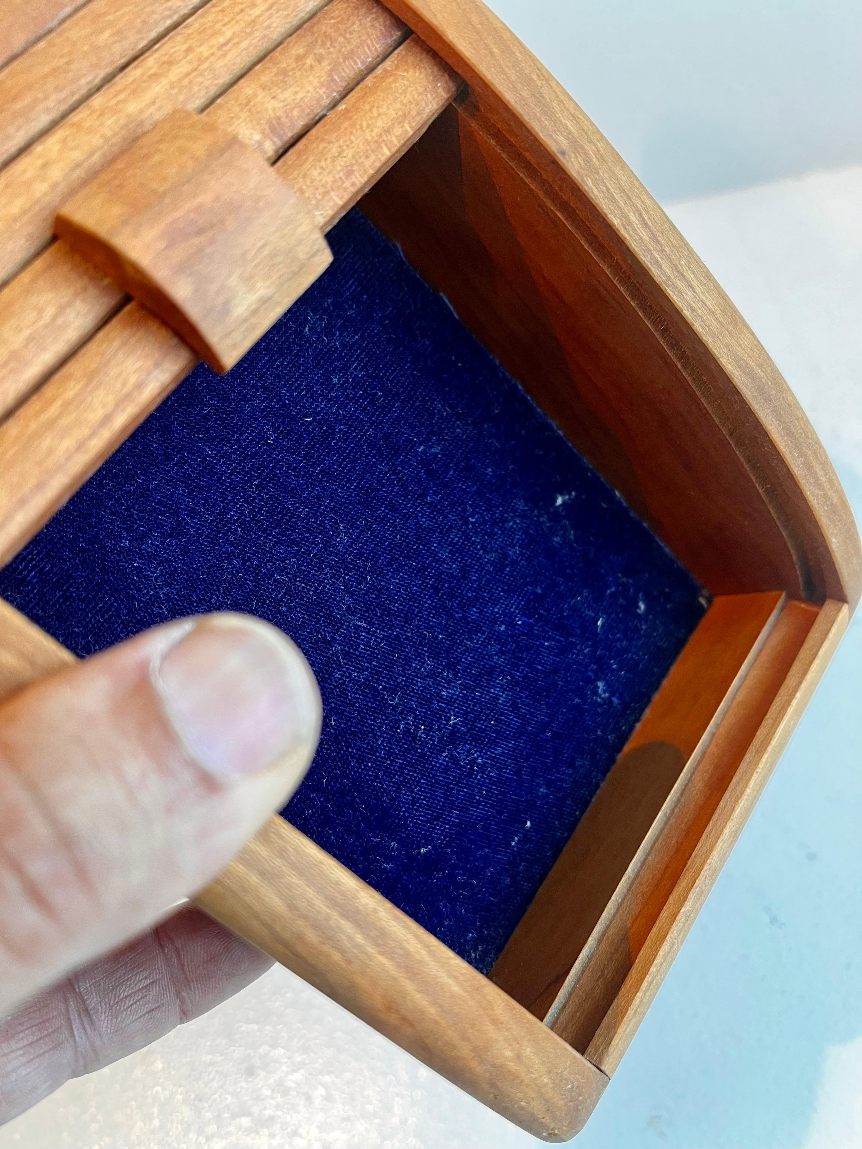 Boat Shaped Teak Box with Tamborine Door, 1981 For Sale 5