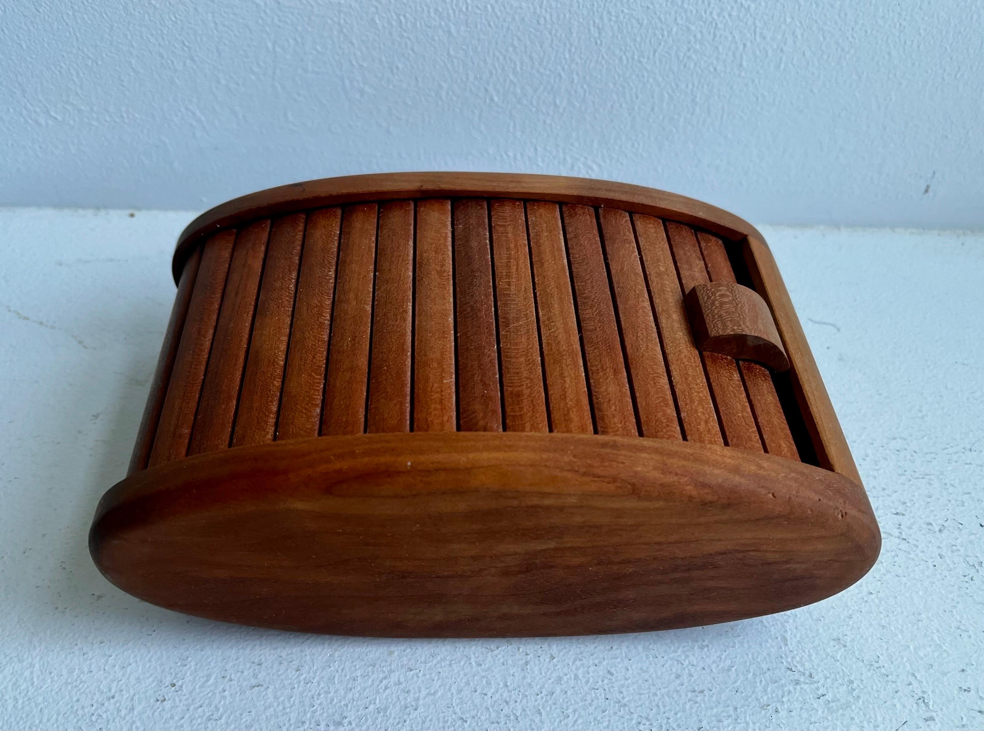 Boat Shaped Teak Box with Tamborine Door, 1981 For Sale 6