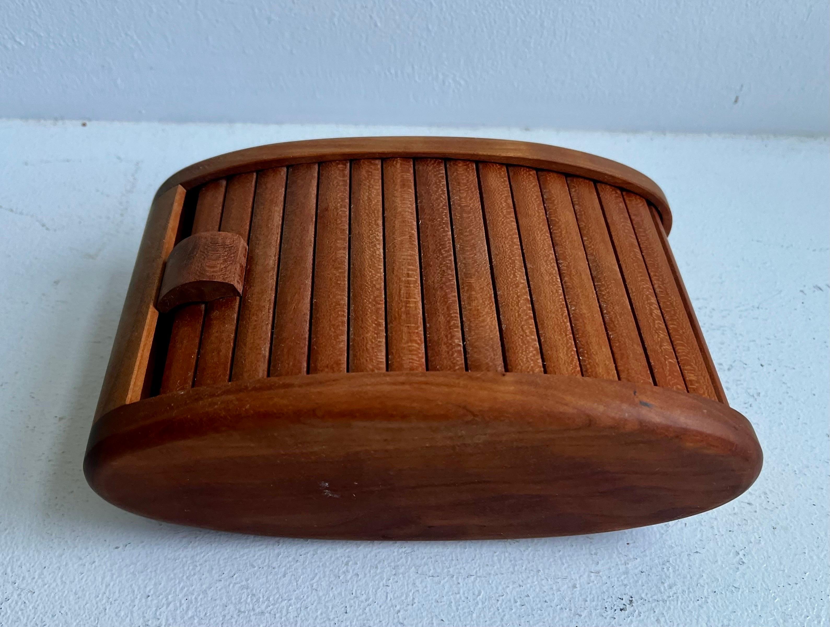 Boat Shaped Teak Box with Tamborine Door, 1981 For Sale 7