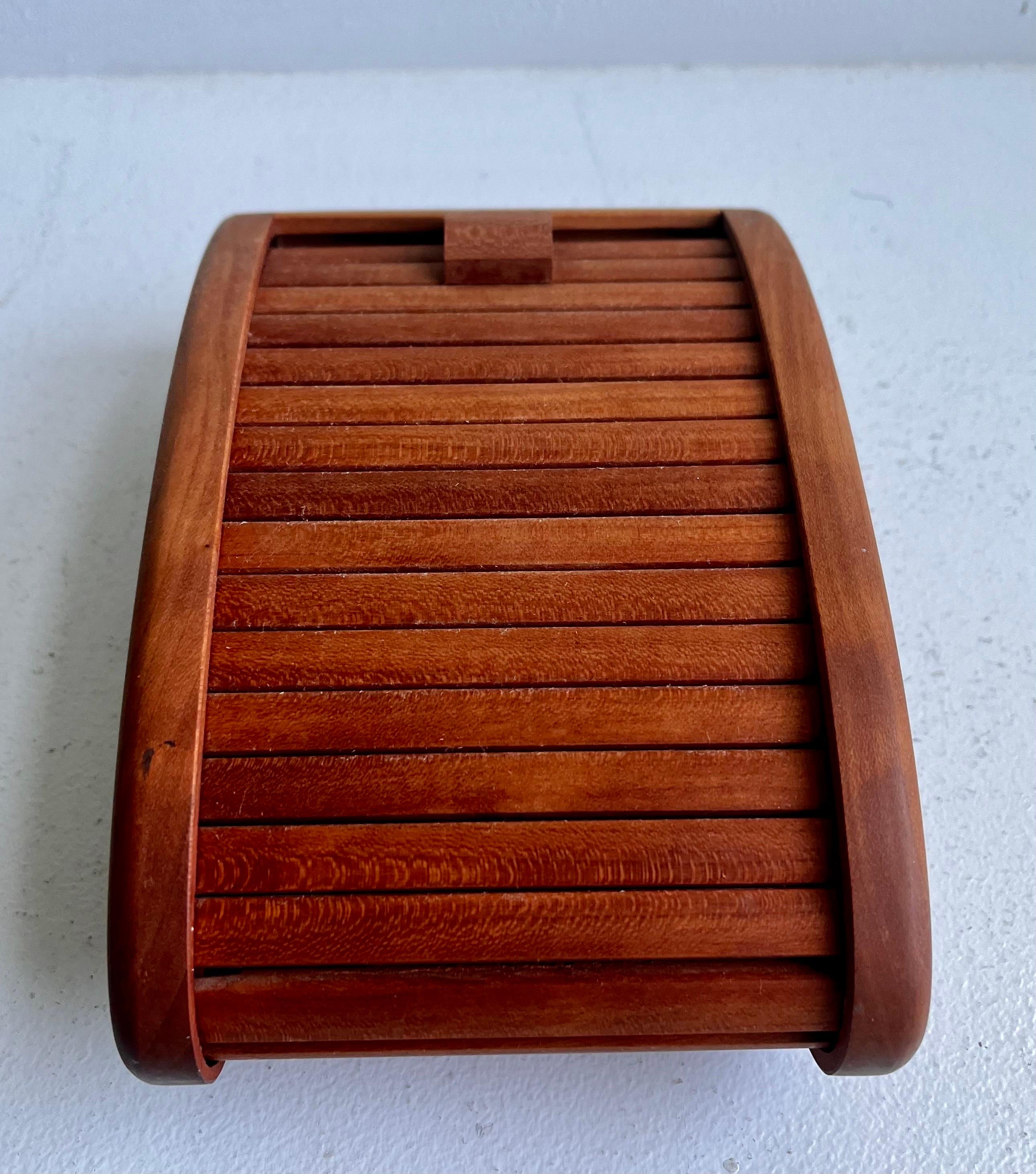 Boat Shaped Teak Box with Tamborine Door, 1981 For Sale 8