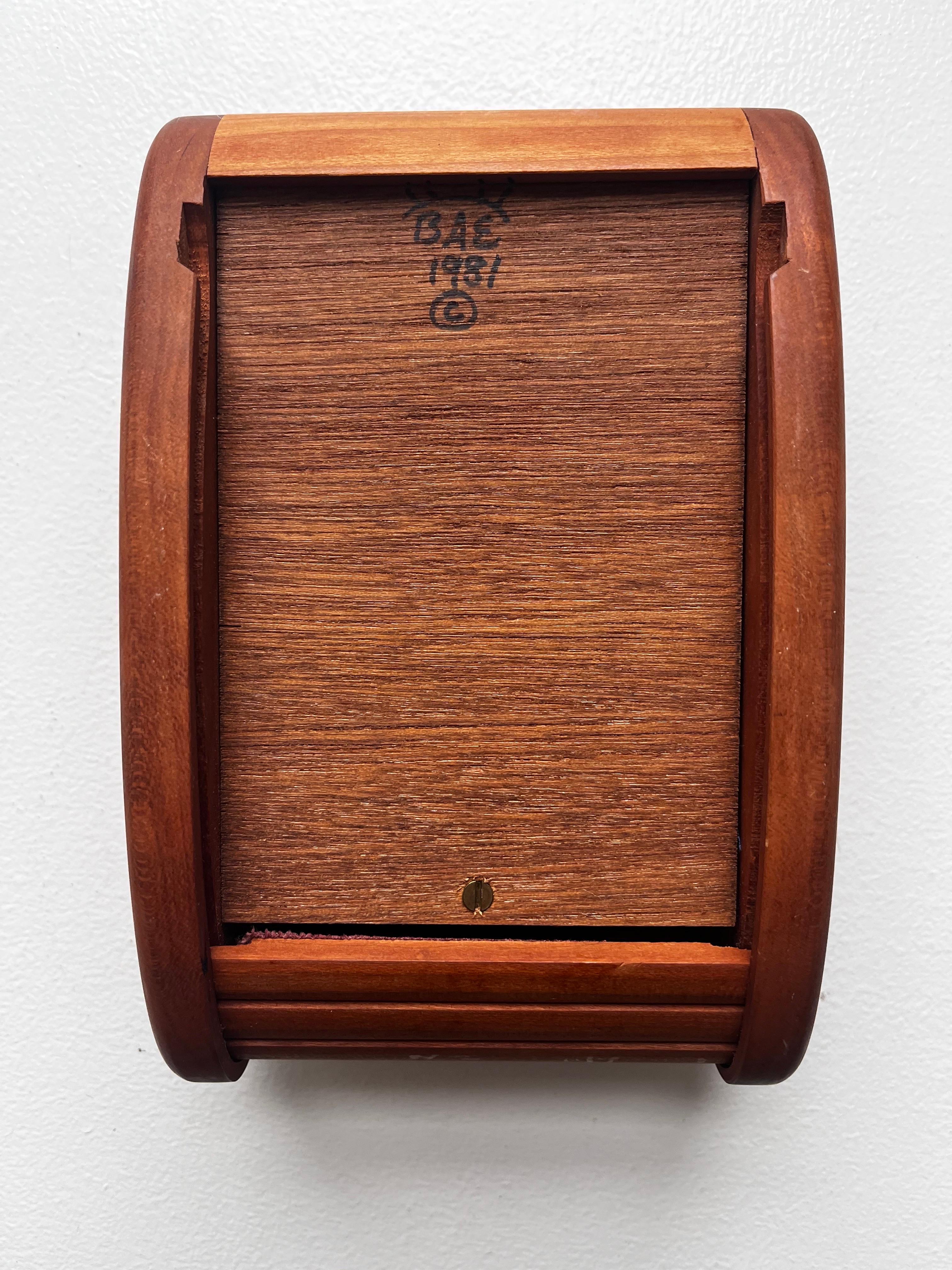 Boat Shaped Teak Box with Tamborine Door, 1981 For Sale 9