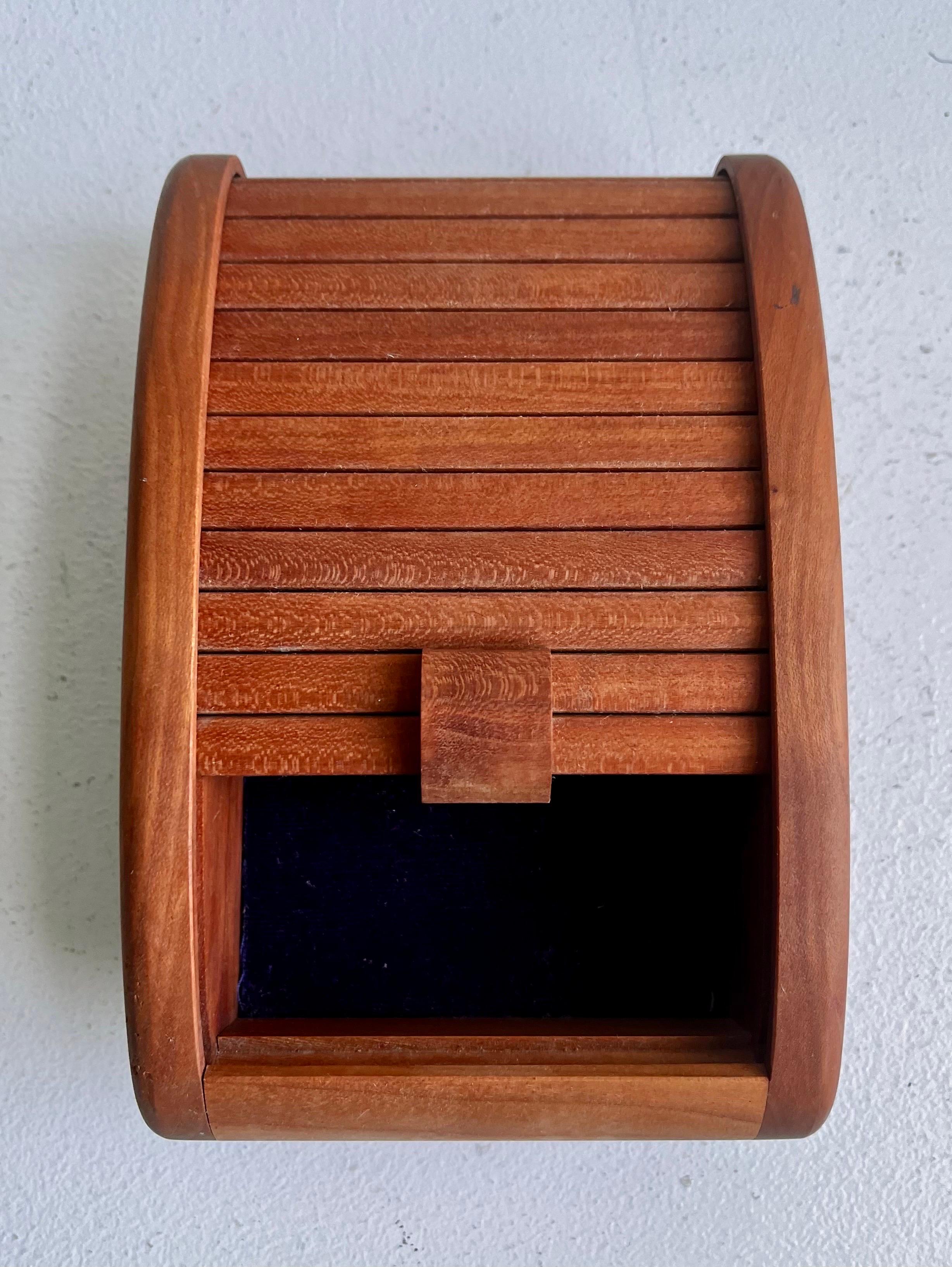 Scandinavian Modern Boat Shaped Teak Box with Tamborine Door, 1981 For Sale