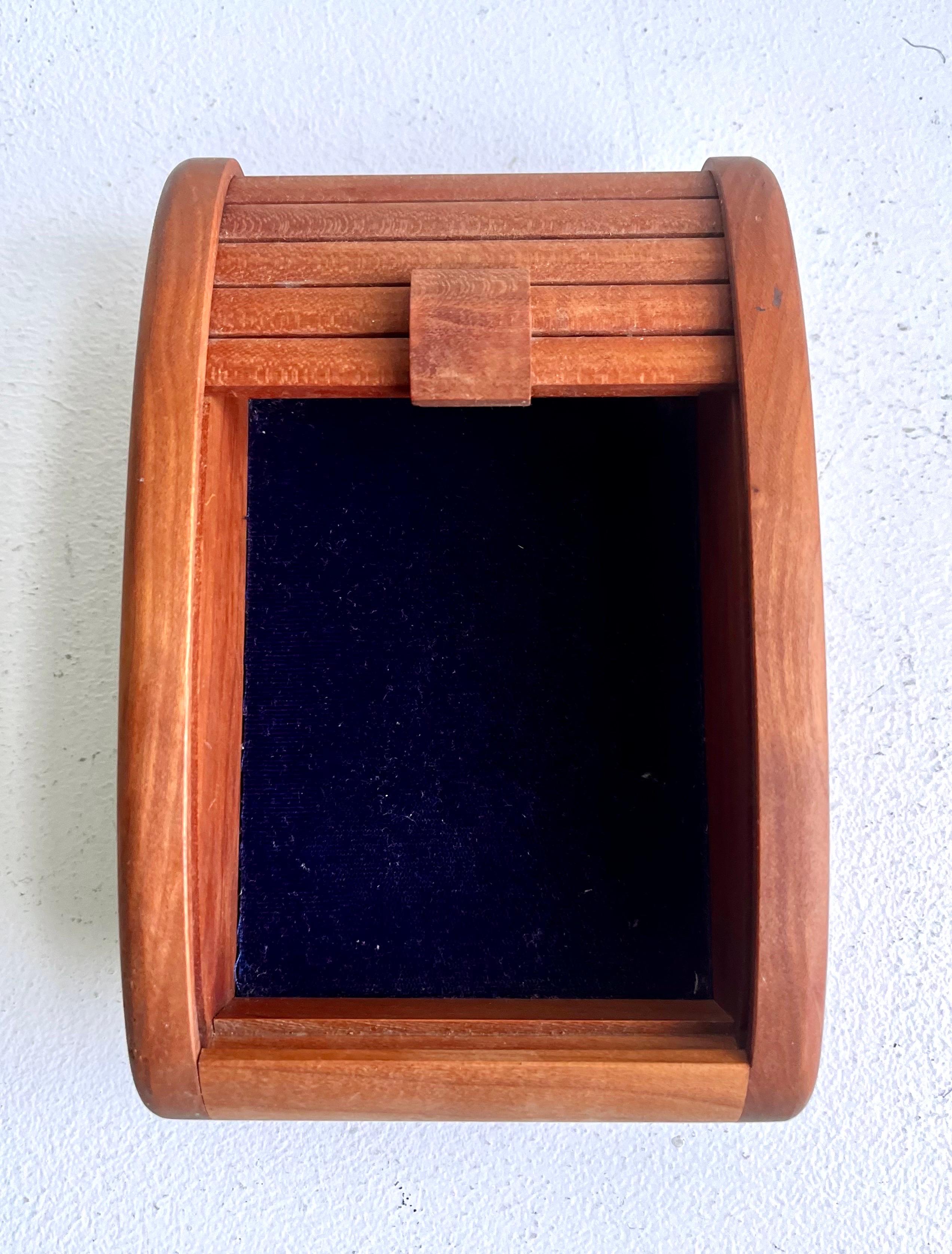 American Boat Shaped Teak Box with Tamborine Door, 1981 For Sale