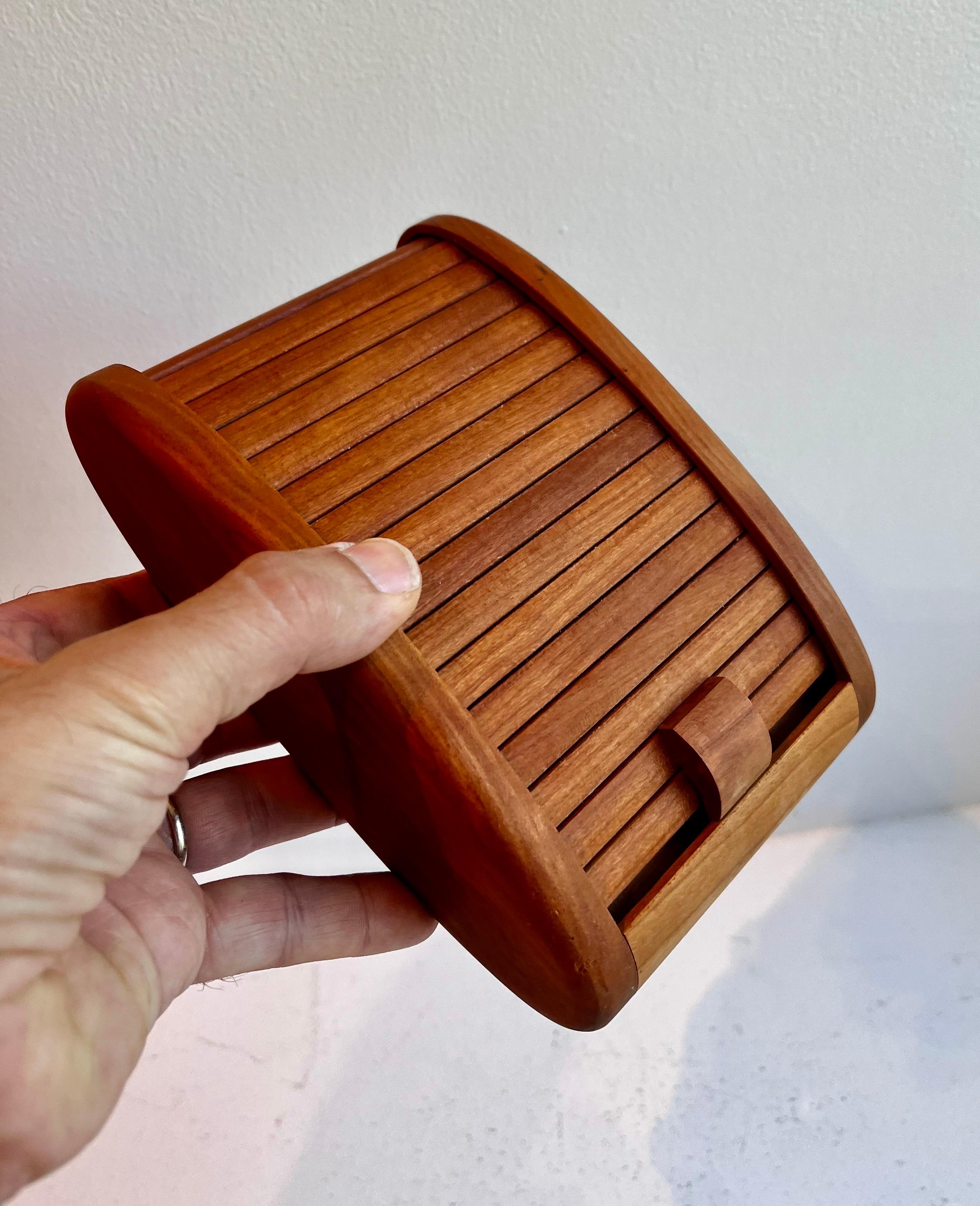 Boat Shaped Teak Box with Tamborine Door, 1981 For Sale 1