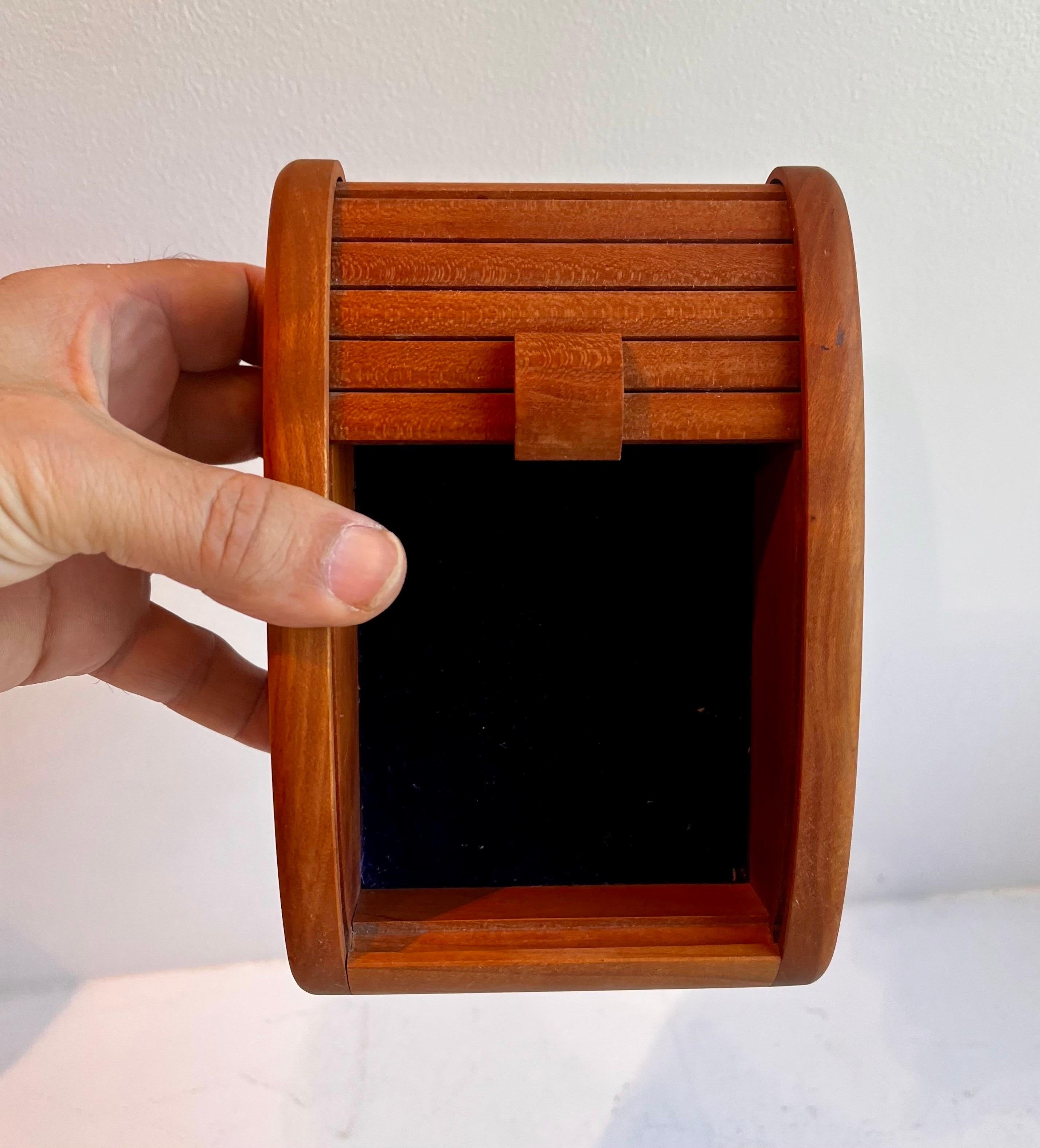 Boat Shaped Teak Box with Tamborine Door, 1981 For Sale 3