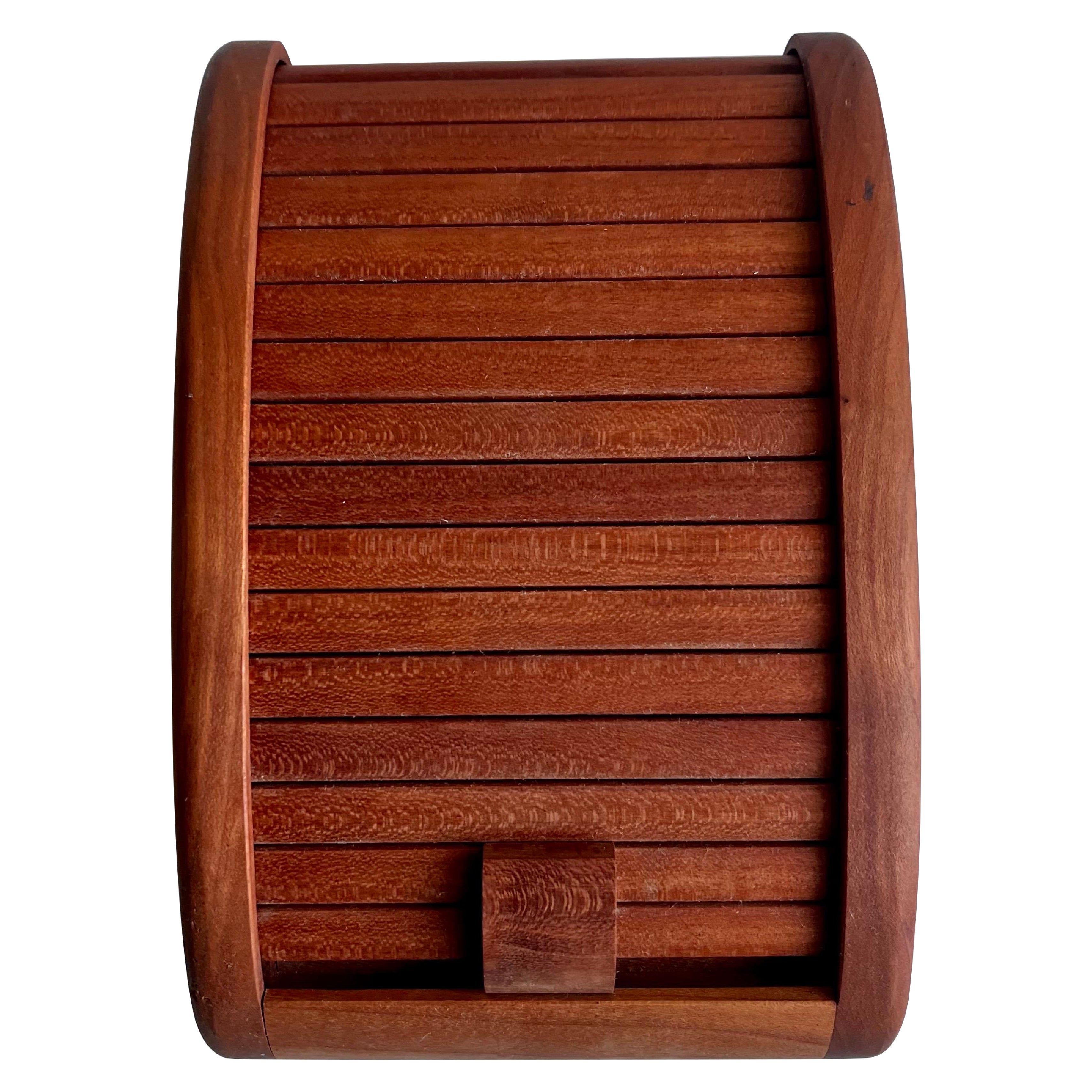 Boat Shaped Teak Box with Tamborine Door, 1981 For Sale