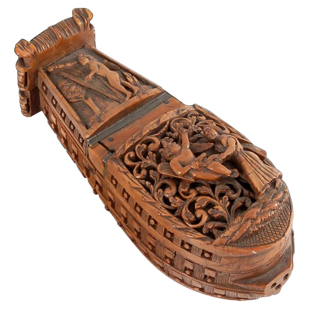 Boat Shapped Snuff Box or Box, Boxwood, 18th Century