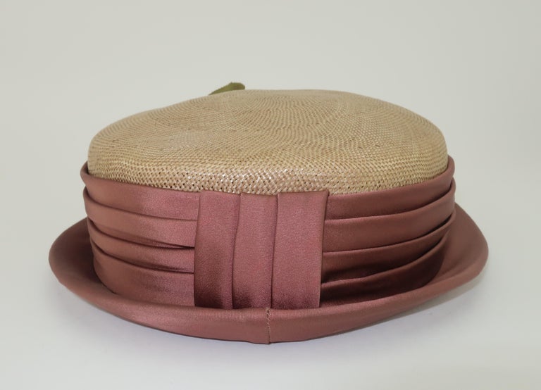 Boater Style Straw Hat With Flower Accent, 1940's For Sale 3