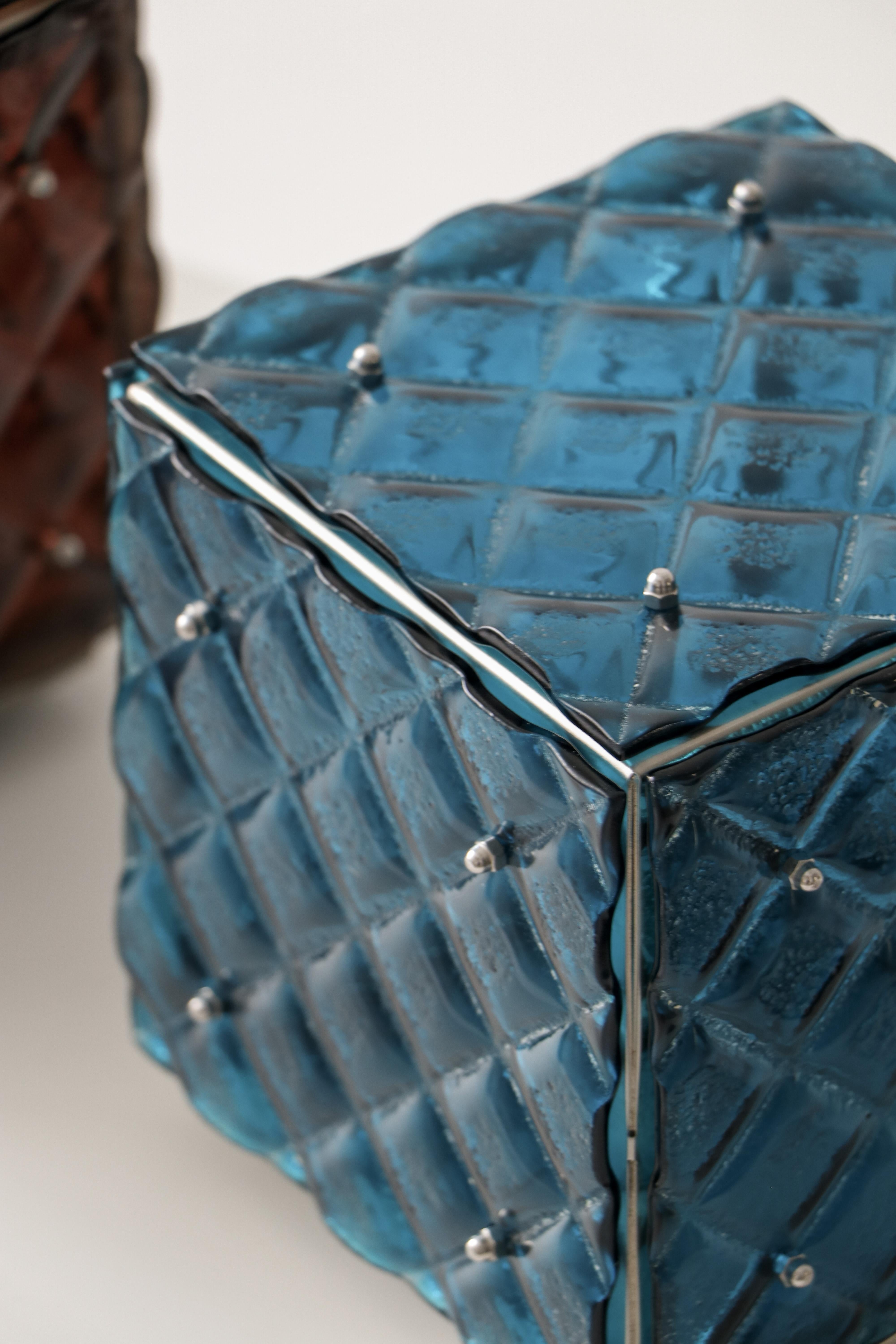 Verre fusionné artisanal bleu ambient art contemporain fonctionnel en vente 4