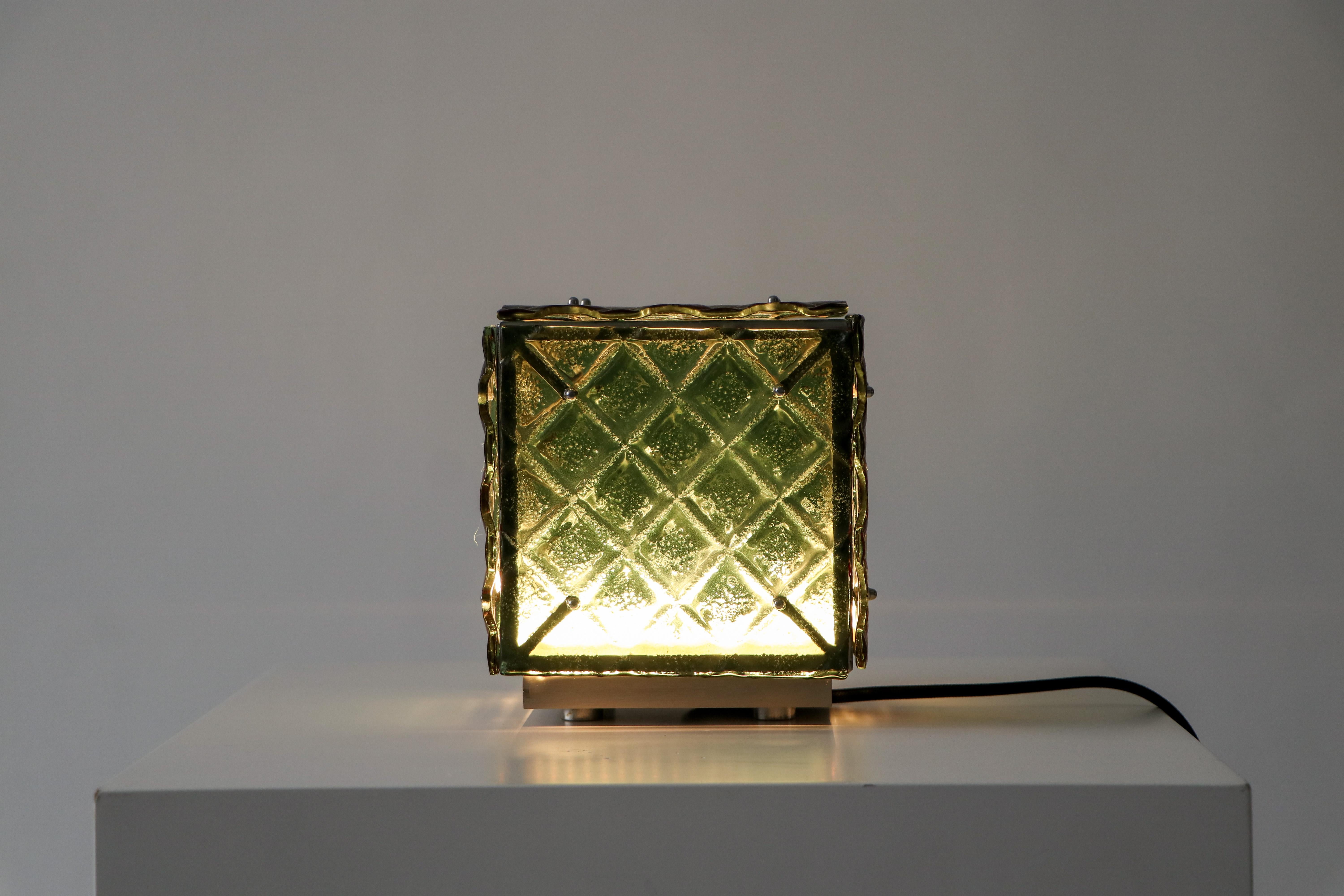 Contemporary Functional Art Ambient Green Coloured Light Artisanal Fused Glass In New Condition For Sale In València, ES