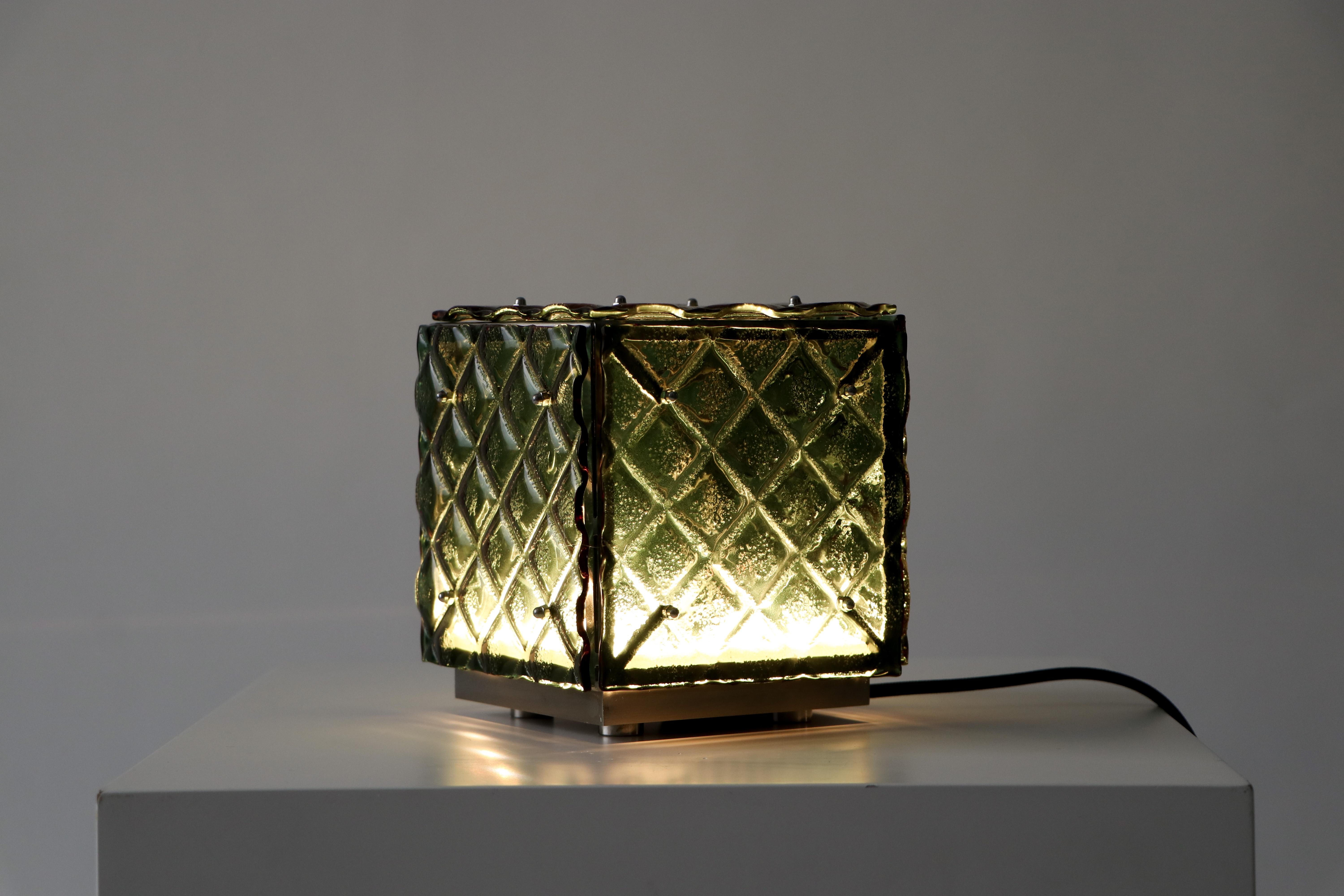 Contemporary Functional Art Ambient Green Coloured Light Artisanal Fused Glass For Sale 1