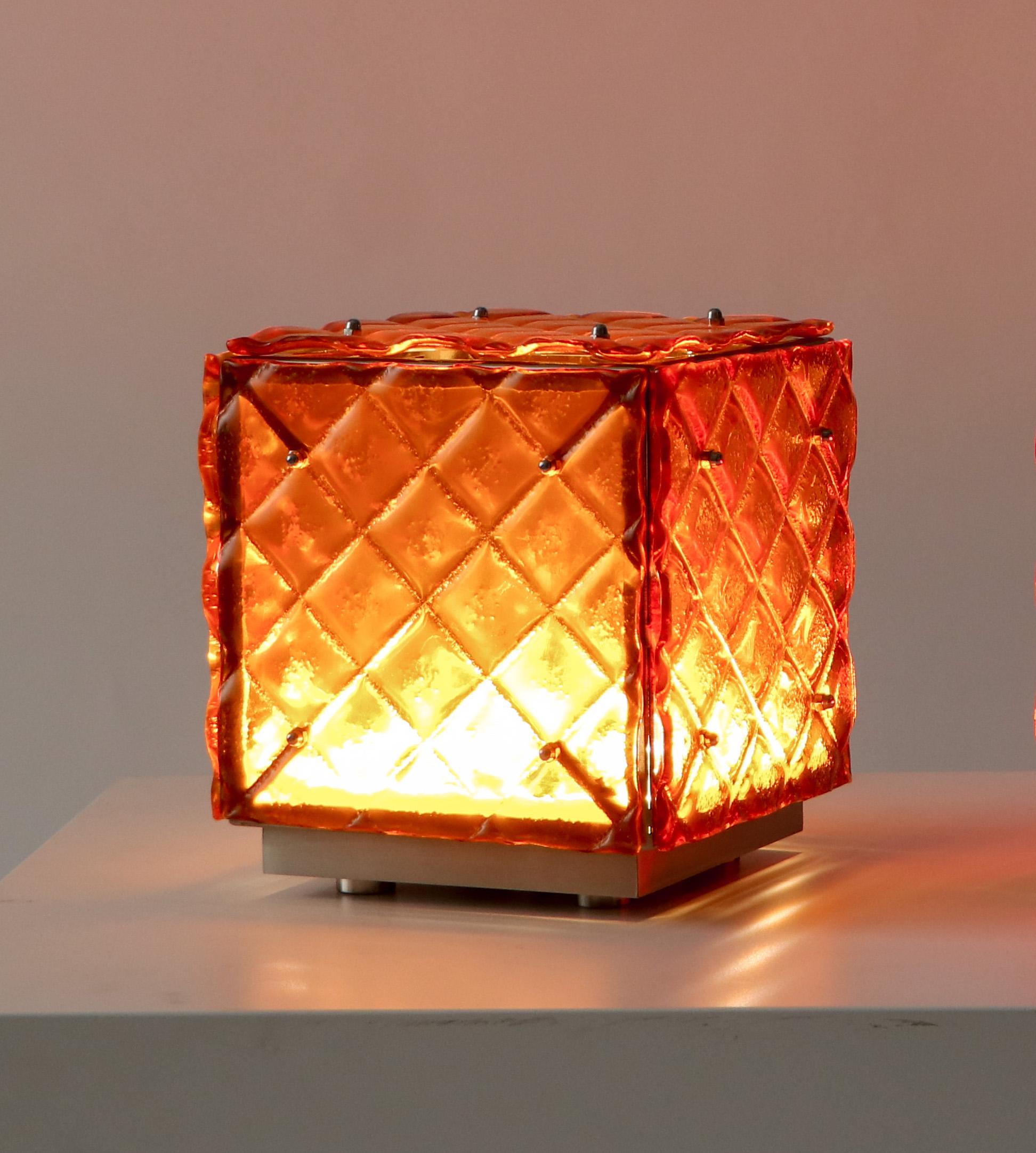 Contemporary Functional Art Ambient Orange Light Artisanal Fused Glass In New Condition For Sale In València, ES