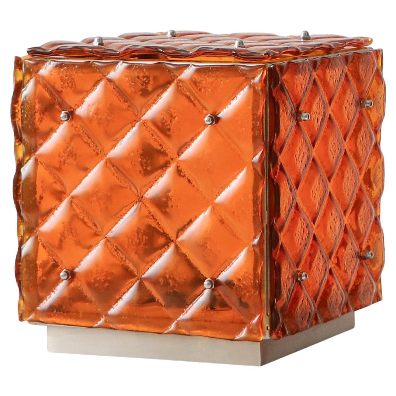 Art contemporain fonctionnel orange ambiant en verre fusionné d'artisanat en vente