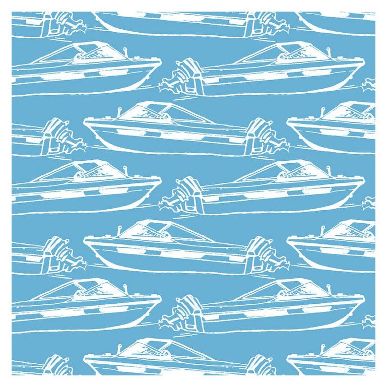 Boating Designer Wallpaper in Pool 'Sky Blue and White' For Sale