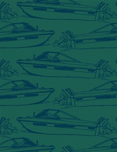 Boating Wallpaper Emerald and Navy, Aato