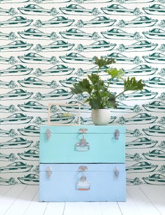 Boating Wallpaper Emerald on White, Hunter