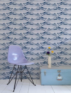 Boating Wallpaper Navy and Periwinkle, Lune