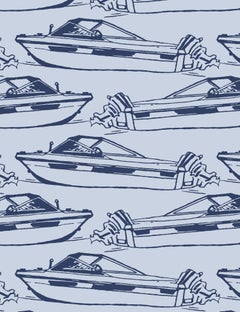 Boating Wallpaper Navy and Periwinkle, Lune