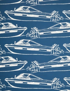 Boating Wallpaper Steel Blue and White, Marina