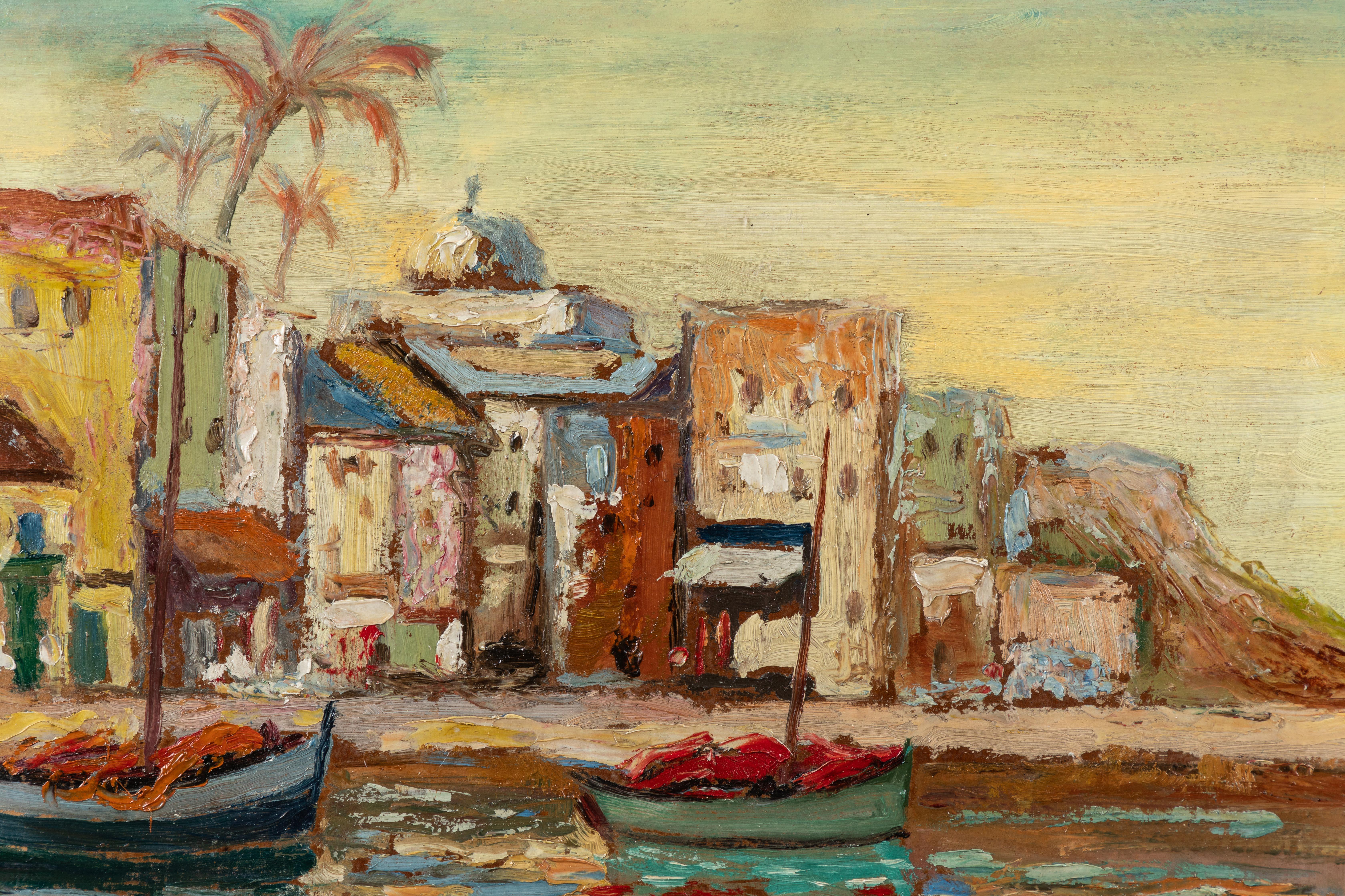 20th Century Boats and Buildings Painting For Sale