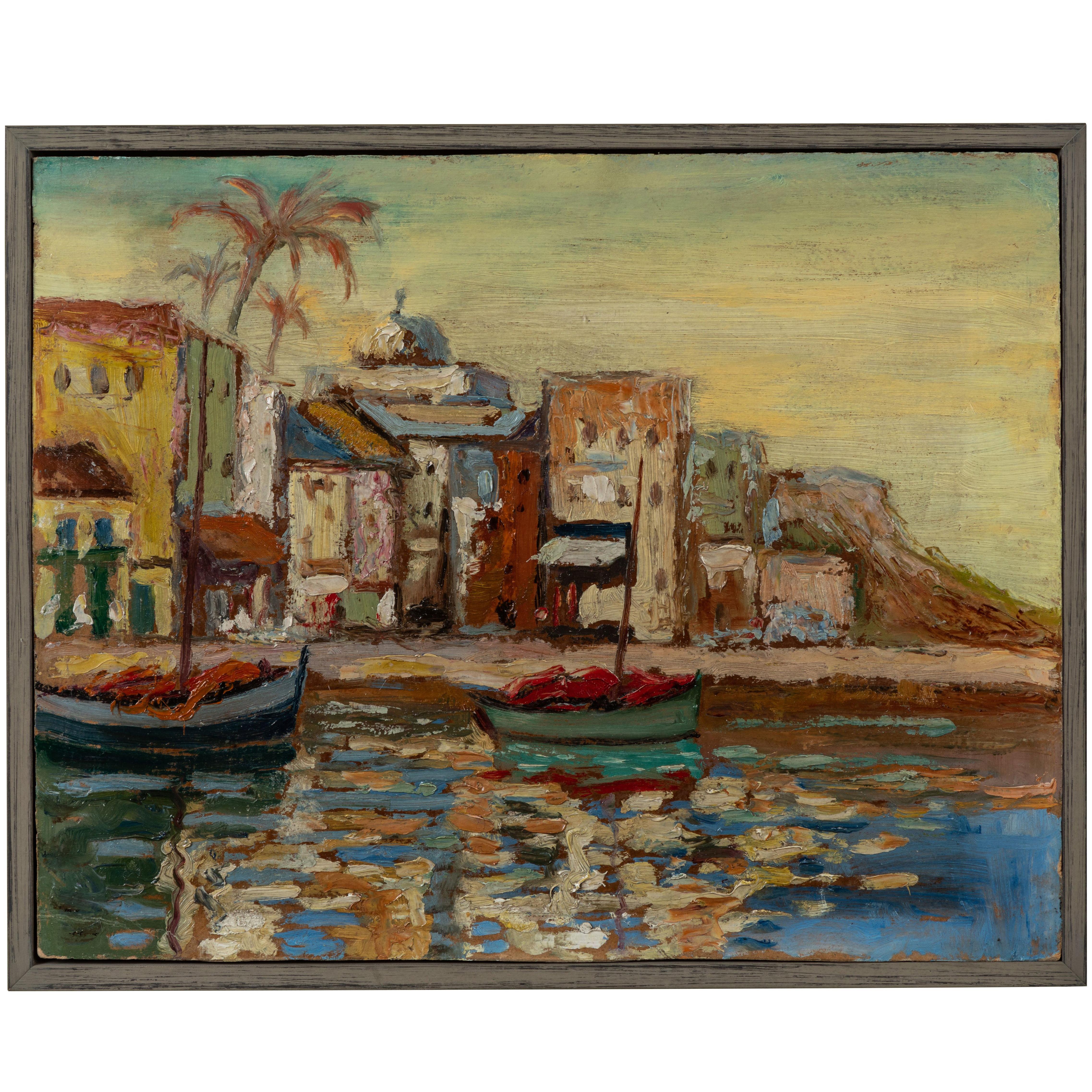 Boats and Buildings Painting For Sale