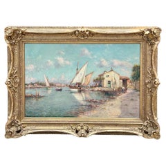 "Boats in a Mediterranean Harbor" by Henry Malfroy