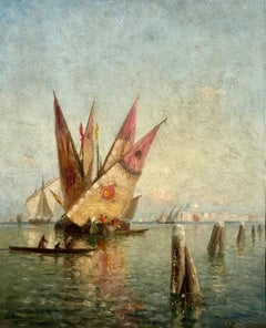 "Boats in the Harbor, Venice" by American Artist Lemuel D. Eldred