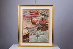 "Boats in The Port of Camogli" Italian Painting