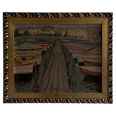 Boats on a Port, Oil on Wood Panel, Signed and Framed, Norway, early 1900s
