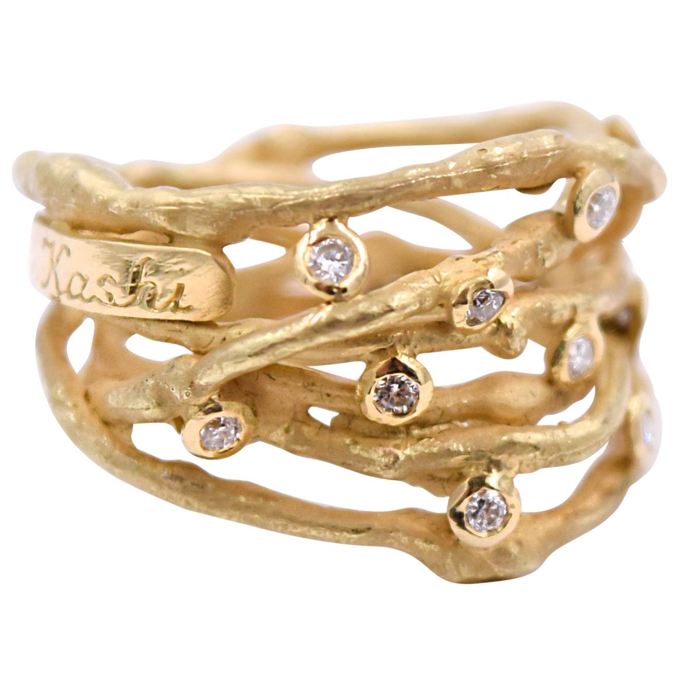 Boaz Kashi 0.22 Carat Diamond Wire Ring in 18 Karat Matte Yellow Gold For Sale