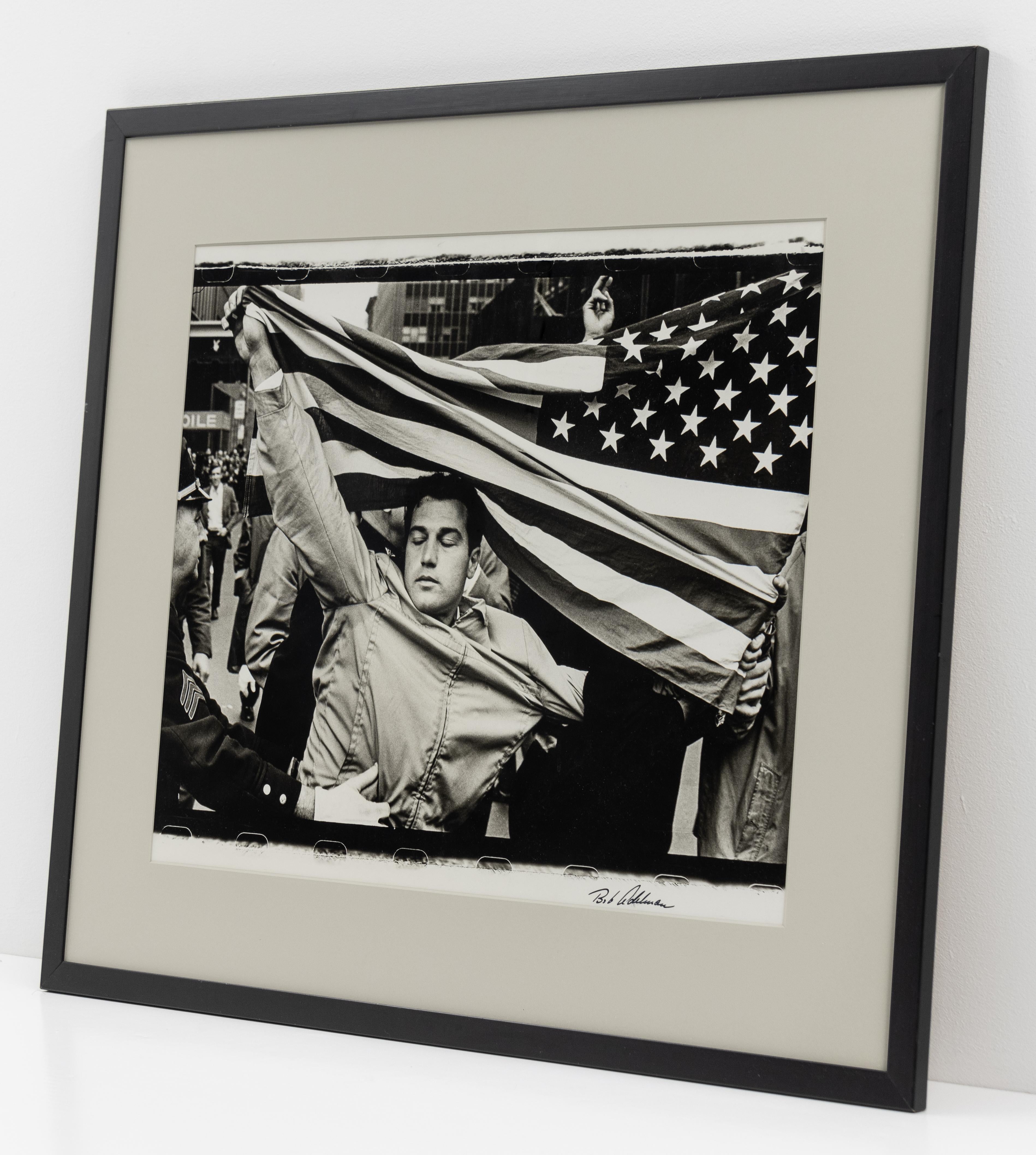 This black and white photograph of a Vietnam War era protest by Bob Adelman is offered by CLAMP in New York City.