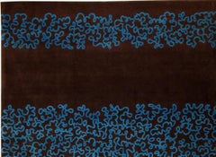 Bob Altavilla, Tapis 'Scroll' Laine et soie Brown Blue Unique 8' x 10 ft