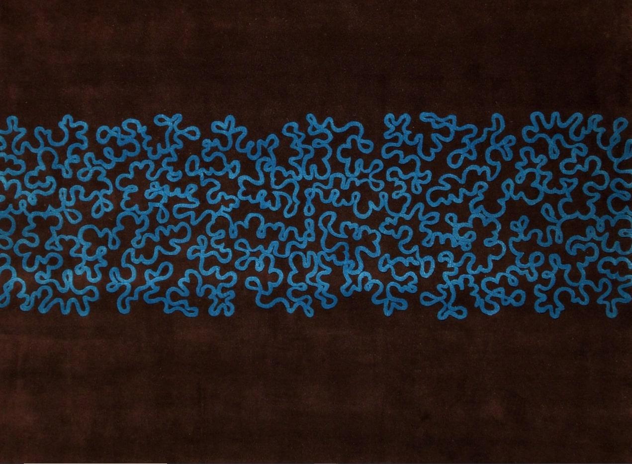 Bob Altavilla, 'Scroll' Teppich Wolle und Seide Brown Blue One of a Kind 8' x 10 ft (Sonstiges) im Angebot