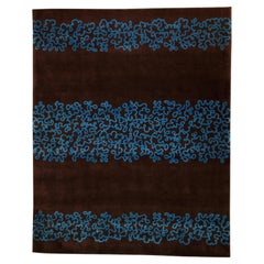 Bob Altavilla, 'Scroll' Rug Wool and Silk Brown Blue One of a Kind 8' x 10 ft