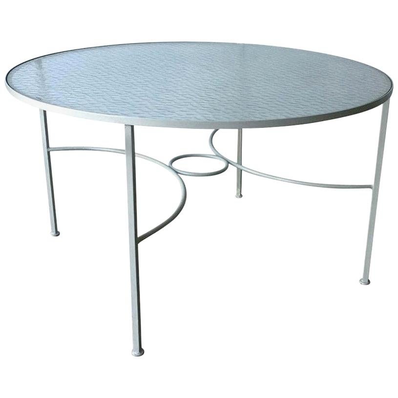 Bob Anderson Enameled in White Wrought Iron and Round Glass Patio Dining Table For Sale