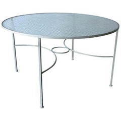 Bob Anderson Enameled in White Wrought Iron and Round Glass Patio Dining Table